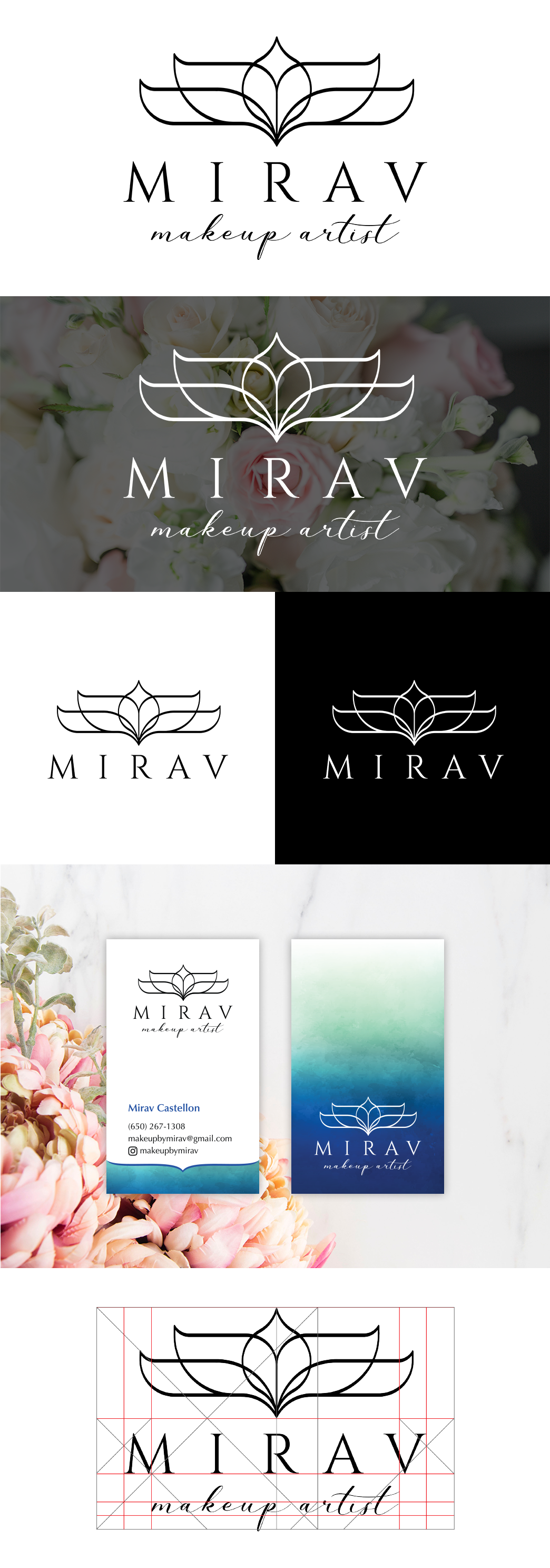 Small cosmetic company logo variations and branding with business card design